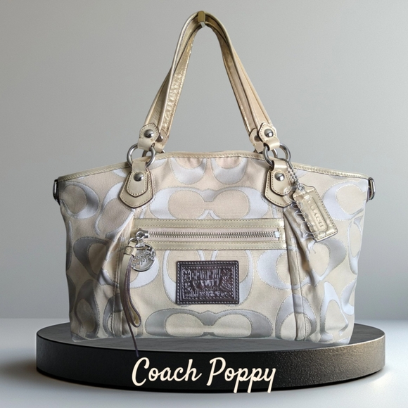 Coach Poppy Cream and Silver Lurex Rocker Tote Bag - Picture 1 of 15